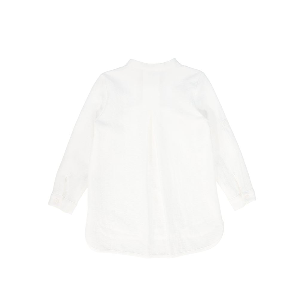 White Textured Button Blouse