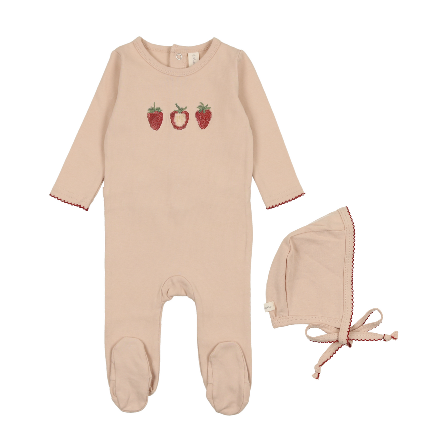 Embroidered Fruit Footie Set Peach/Strawberry
