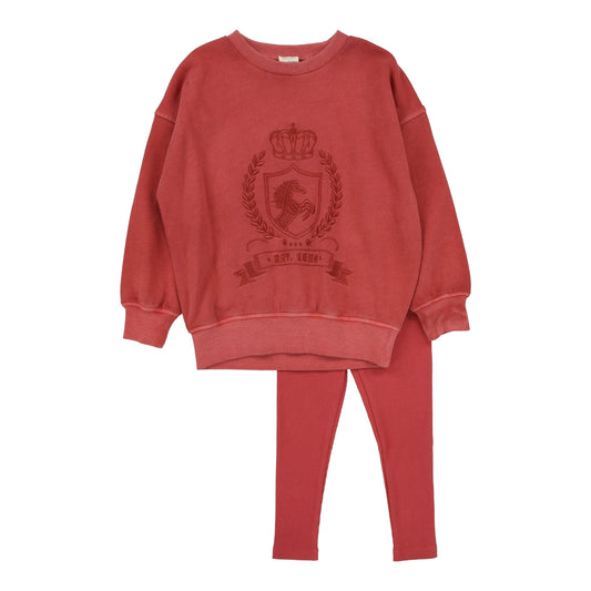 Emblem Sweatshirt Set- Mineral Red