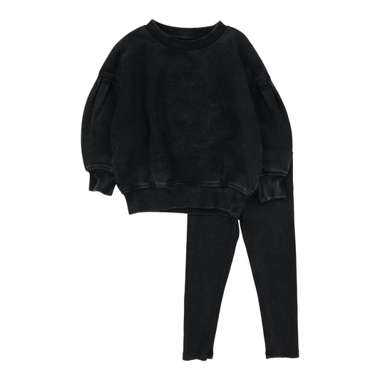 Emblem Sweatshirt Set- Black Wash