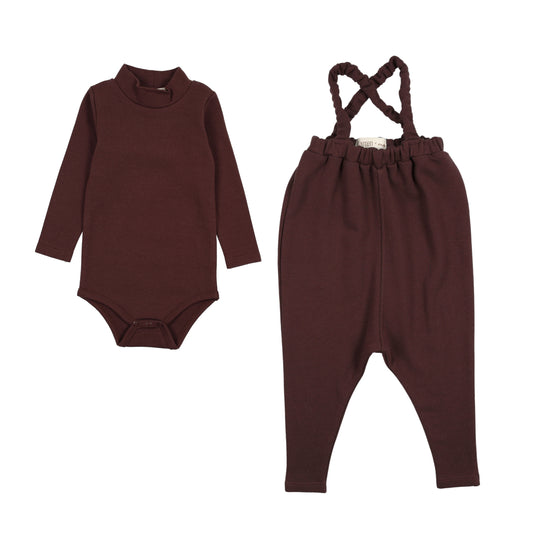 French terry overall + Mockneck onesie set  Washed Burgundy