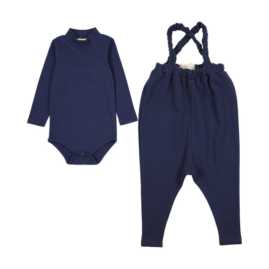 French terry overall + Mockneck onesie set  Washed Blue