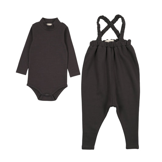 French terry overall + Mockneck onesie set  Washed Black