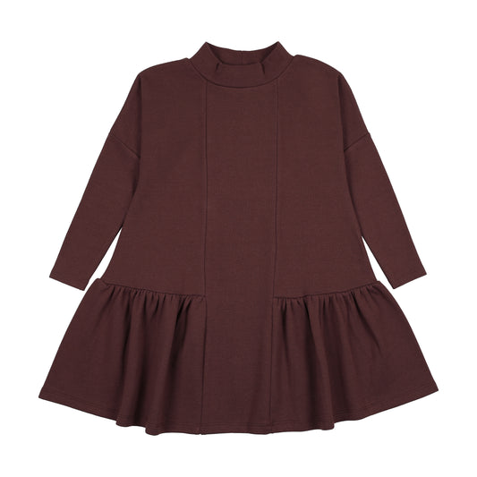 Low Waisted Washed Burgundy Mockneck Dress