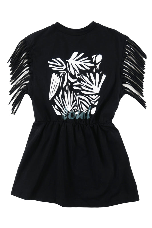 MAHALO Black Fringe Sleeves Dress