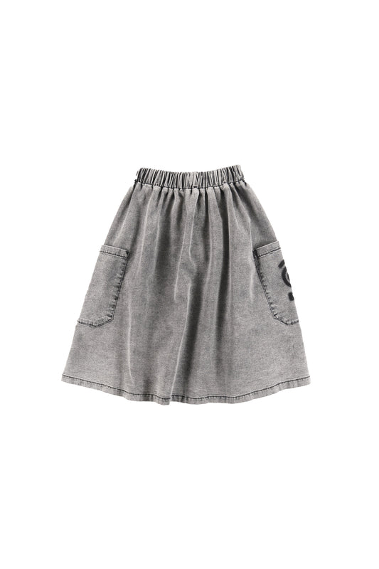 TIME - Light Grey Stone Wash Midi Skirt