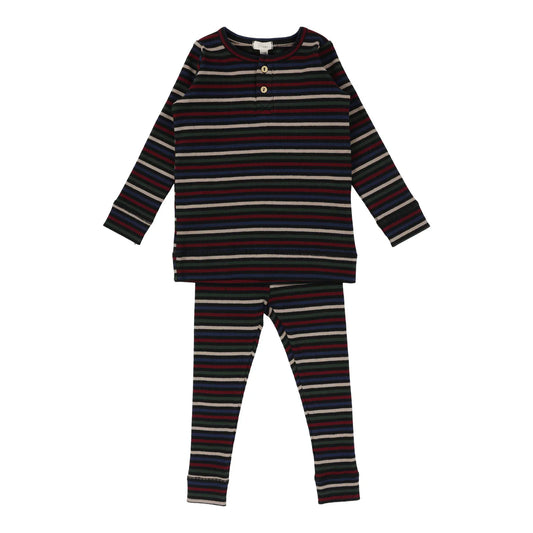 Henley Ribbed Set - Black Multicolor