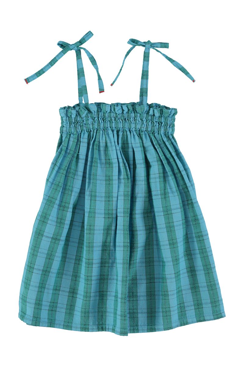 Short Dress with Straps Blue & Green Checkered