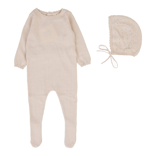 Dotty Knit Footie Set - Petal