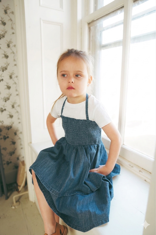 Smocked Tiered Denim Jumper
