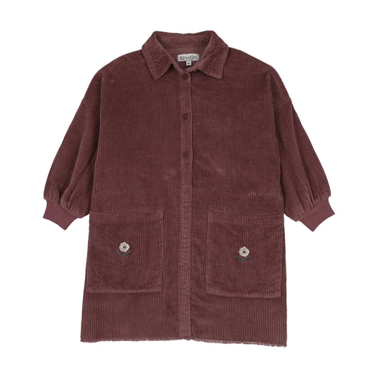 Corduroy Shirt Dress- Mauve