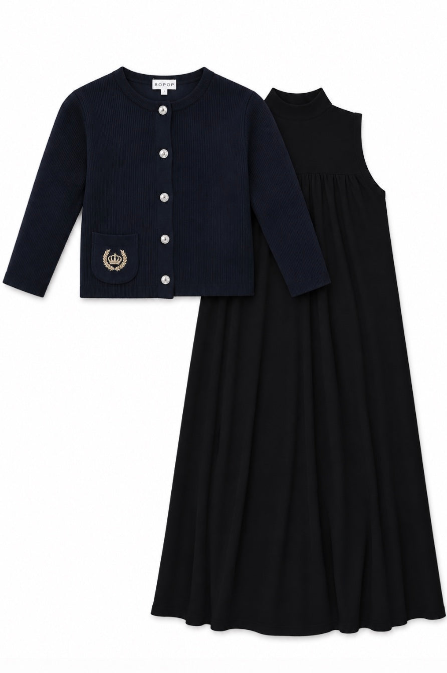 Sleeveless Maxi with Gold detail Cardigan