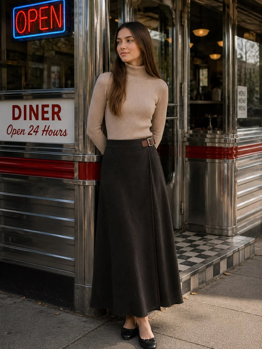 Tia Side Buckle Brown Skirt