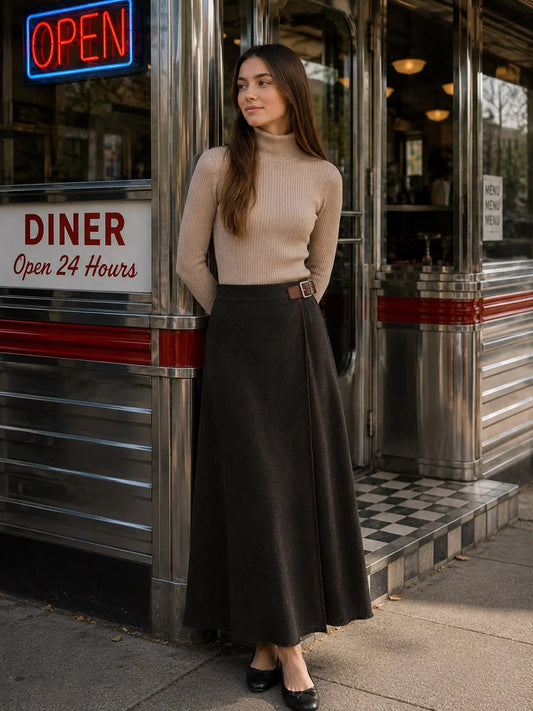 Tia Side Buckle Brown Skirt