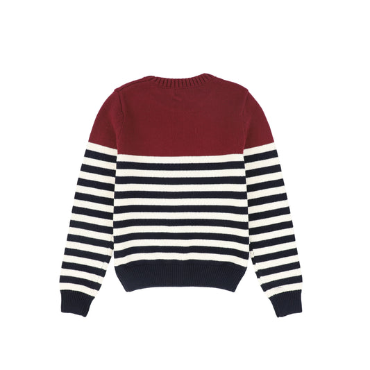 Navy/White Ribbed Knit Stripe Crest Sweater