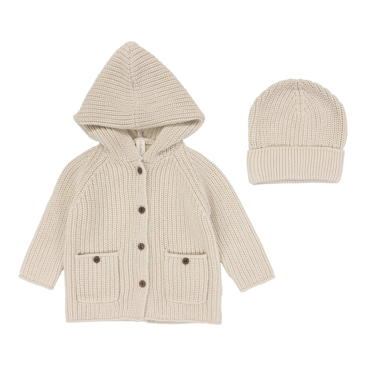 Chunky Knit Jacket + Beanie - Ecru