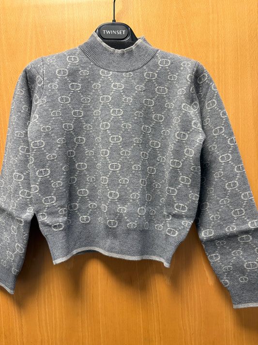 KNITTED SWEATER MEDIUM GREY/LIGHT GREY MICRO LOGO