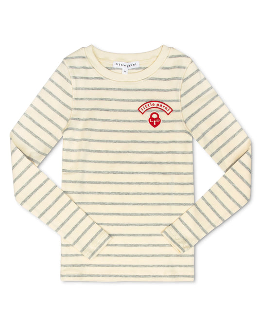 Classic Striped Long Sleeve Tee- Grey/Ivory