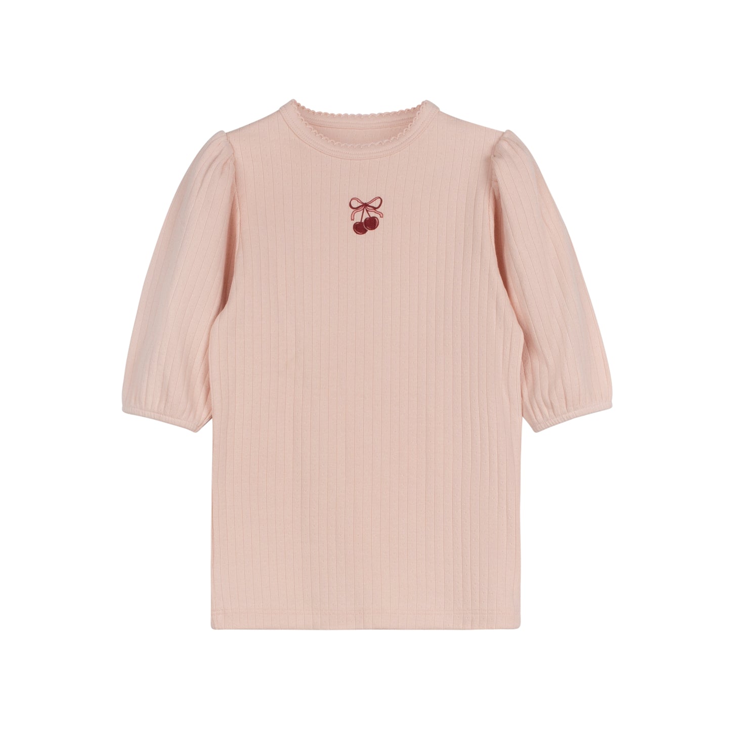 Pink/Red Pointelle Bow Print 3/4 Sleeve T-Shirt