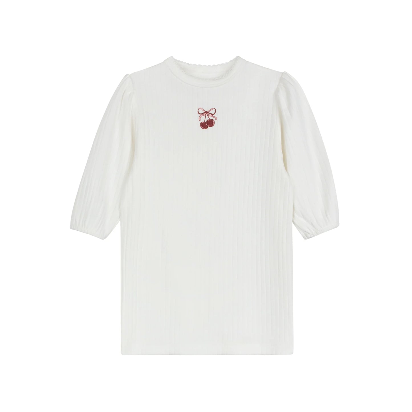 Ivory/Pink Pointelle Bow Print Collection 3/4 Sleeve Tshirt