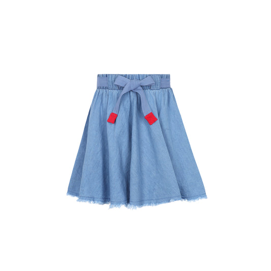 Light Blue Denim Short Skirt w. Drawstring