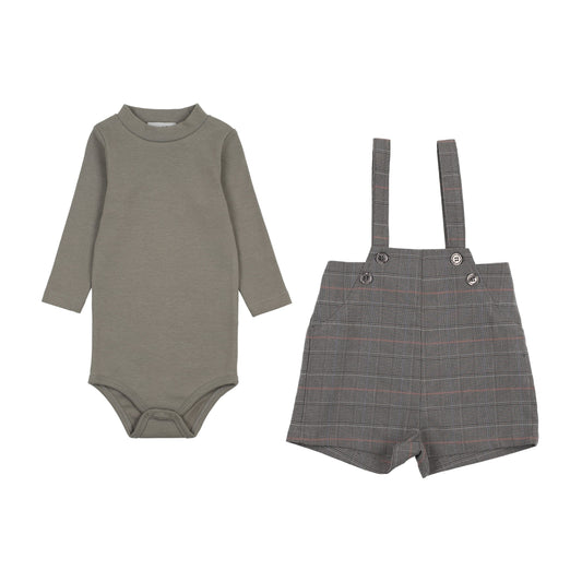 Baby Overall + Onesie Set  Grey plaid