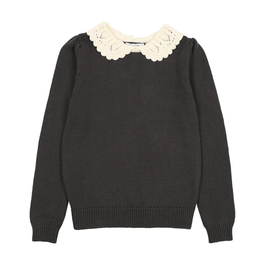Peter Pan Collar Knit Sweater- Grey