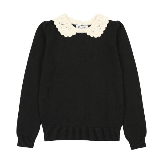 Peter Pan Collar Knit Sweater- Black
