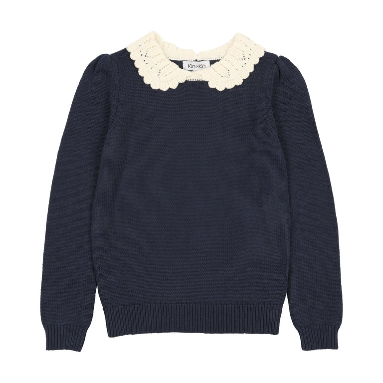 Peter Pan Collar Knit Sweater- Navy