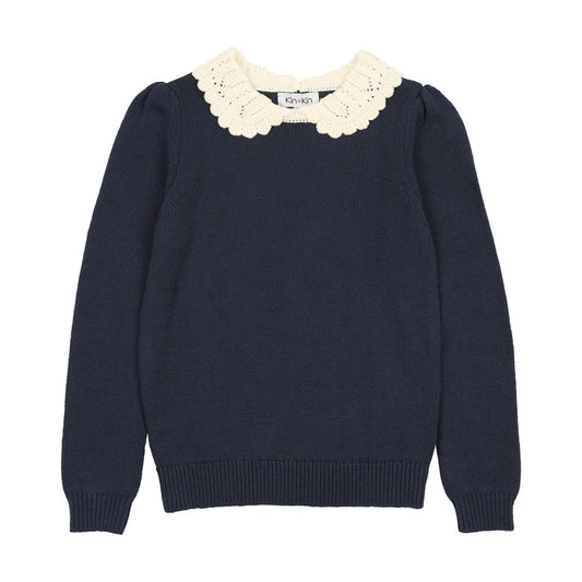 Peter Pan Collar Knit Sweater- Navy