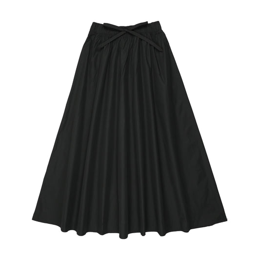 Maxi Taffeta Drawstring Skirt- Black