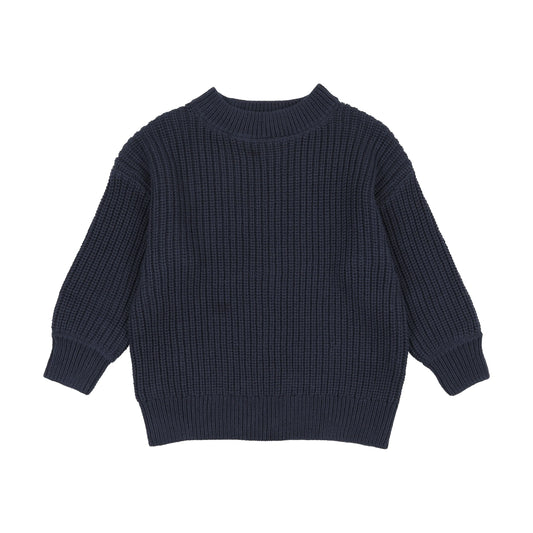 Fisherman Ribbed Sweater- Navy