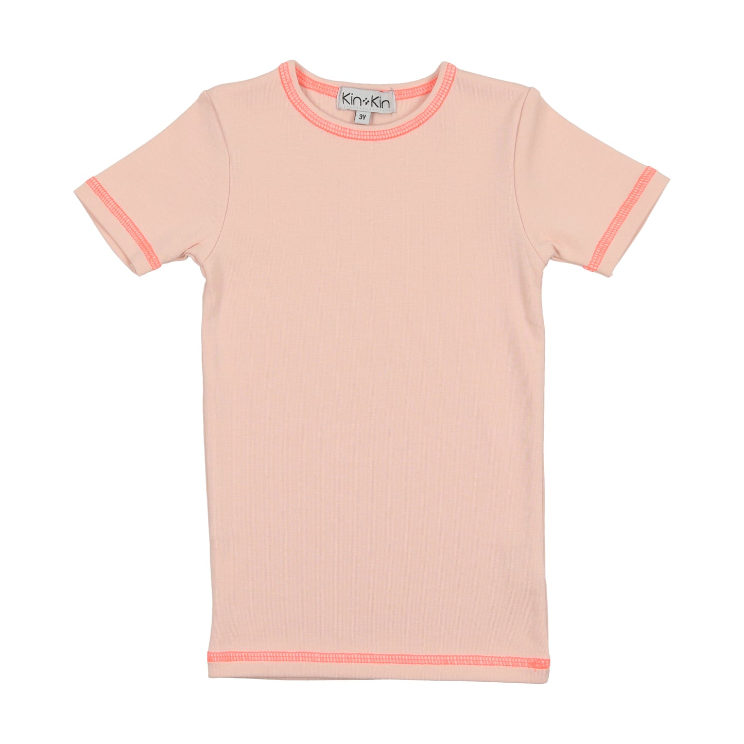 Pink & Hot Pink thread Ribbed 3/4 Sleeve T-Shirt