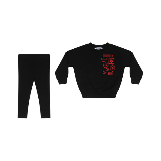 Baby Multipatch sweatshirt w leggings- Black