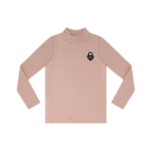 Solid Mockneck with heart logo- Pink