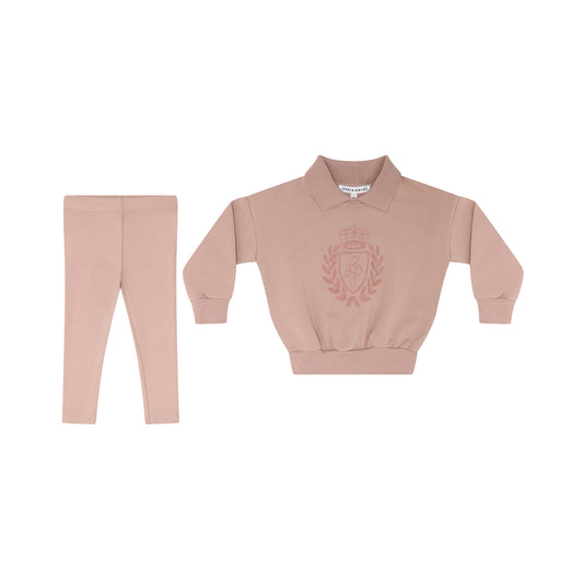 Baby Sweatshirt w logo flocking  and leggings set- Pink