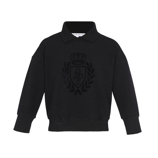 Collar Sweatshirt w logo flocking- Black