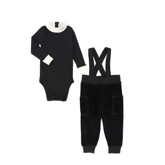 BLACK Velour Overall Set