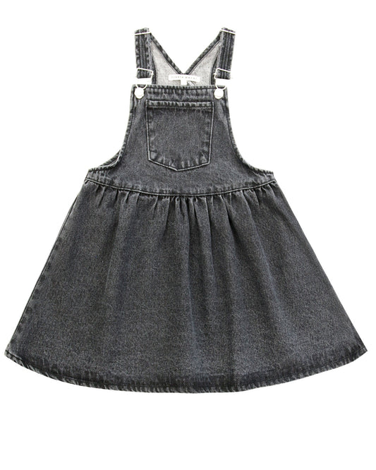 Denim Pinafore Dress- Black Denim
