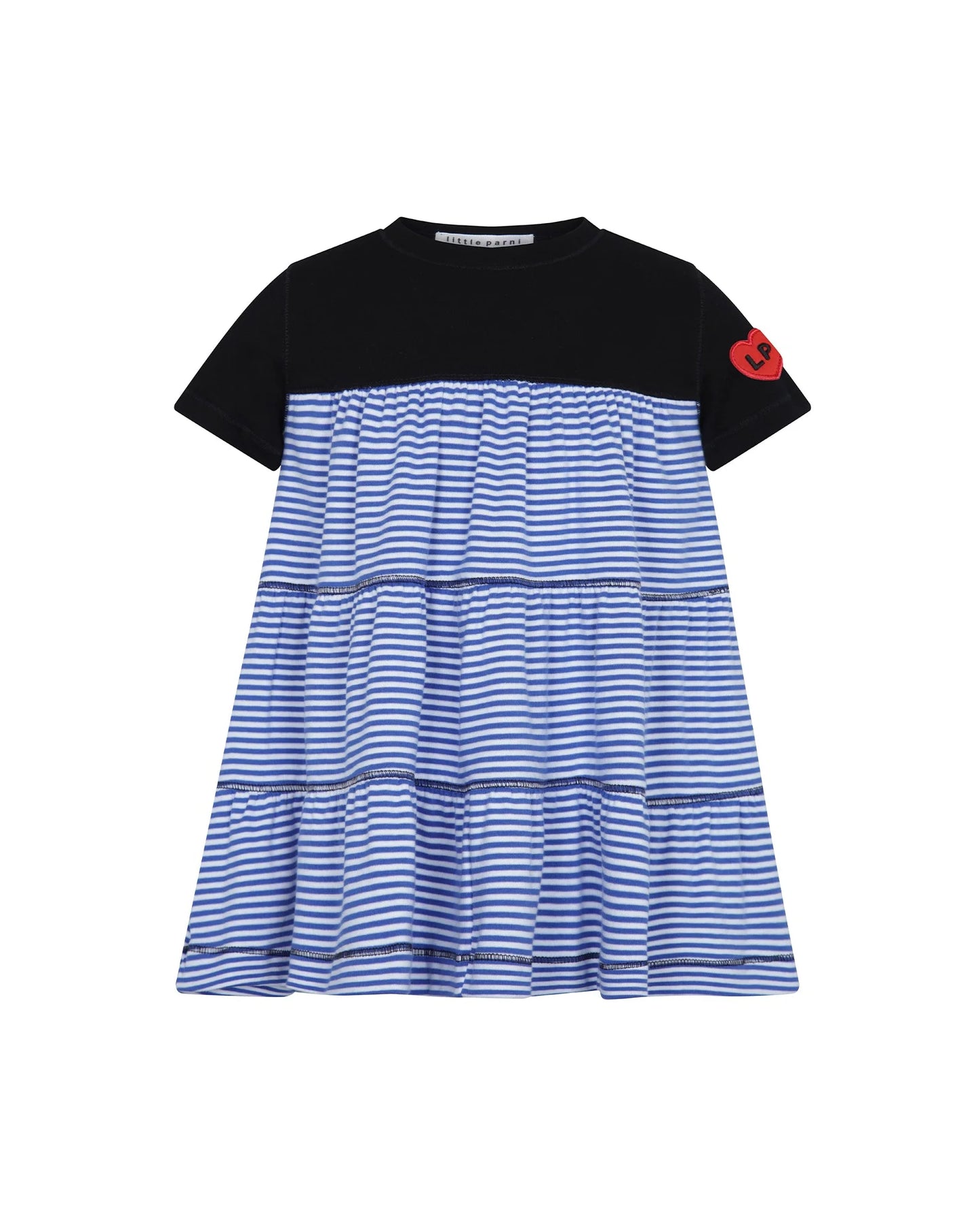 Royal Blue/White Varsity Tiered Dress- short sleeves