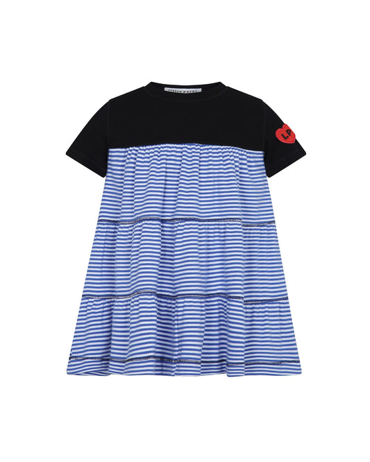 Royal Blue/White Varsity Tiered Dress- short sleeves