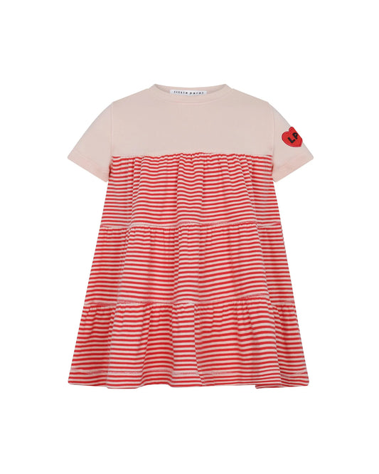 Coral/Pink Varsity Tiered Dress- short sleeves
