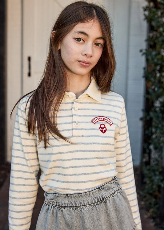 Classic Striped Teen Polo Grey/Ivory