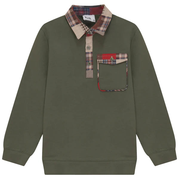 PLAID DETAIL POLO  GREEN