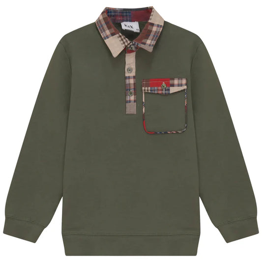 PLAID DETAIL POLO  GREEN