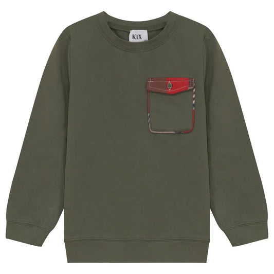 PLAID DETAIL SWEATSHIRT  GREEN