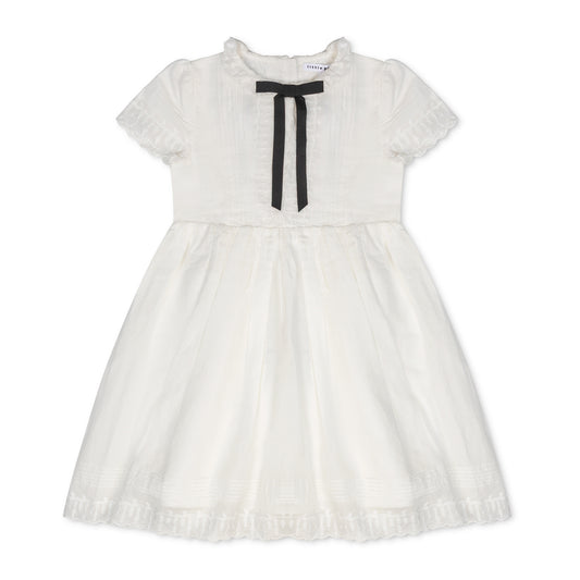 White Evening Bow Dress - short sleeves