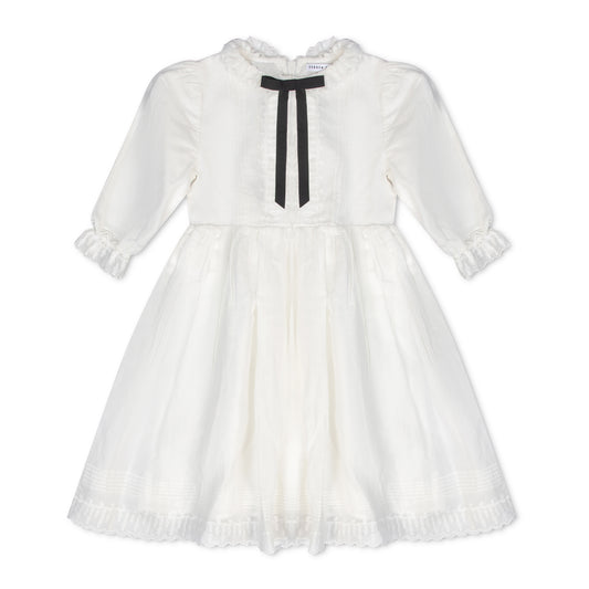 White Evening Bow Dress - Long Sleeves