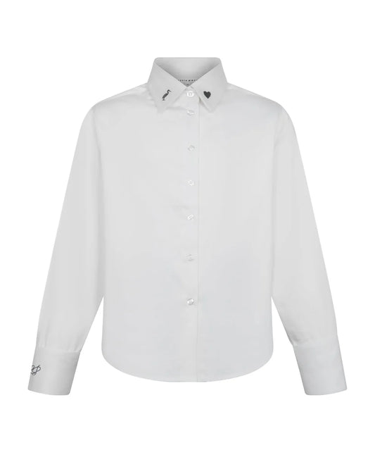 Teen's Elegant Embroidered Shirt - White/Grey