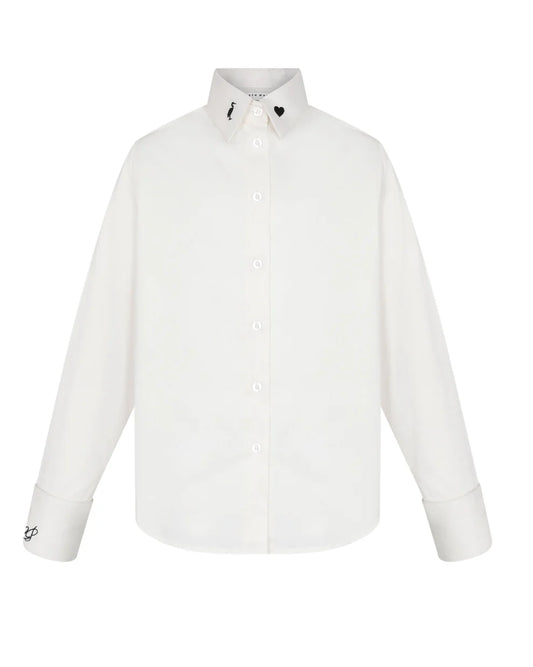 Teen's Elegant Embroidered Shirt - White/Black